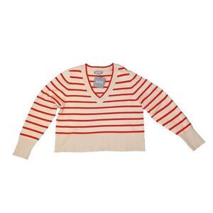 Womens Marled Reunited Sweater Strieped V- N eck Pullover‎ Long Sleeve Size XL